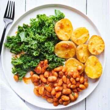 Best Sun-Dried Tomato Beans with Crispy Potatoes and Kale.