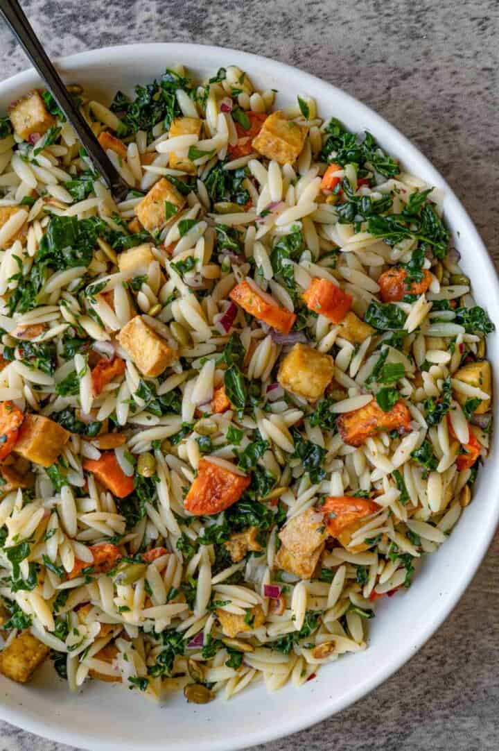 Tofu and Sweet Potato Bowl with Orzo Cooking For Peanuts