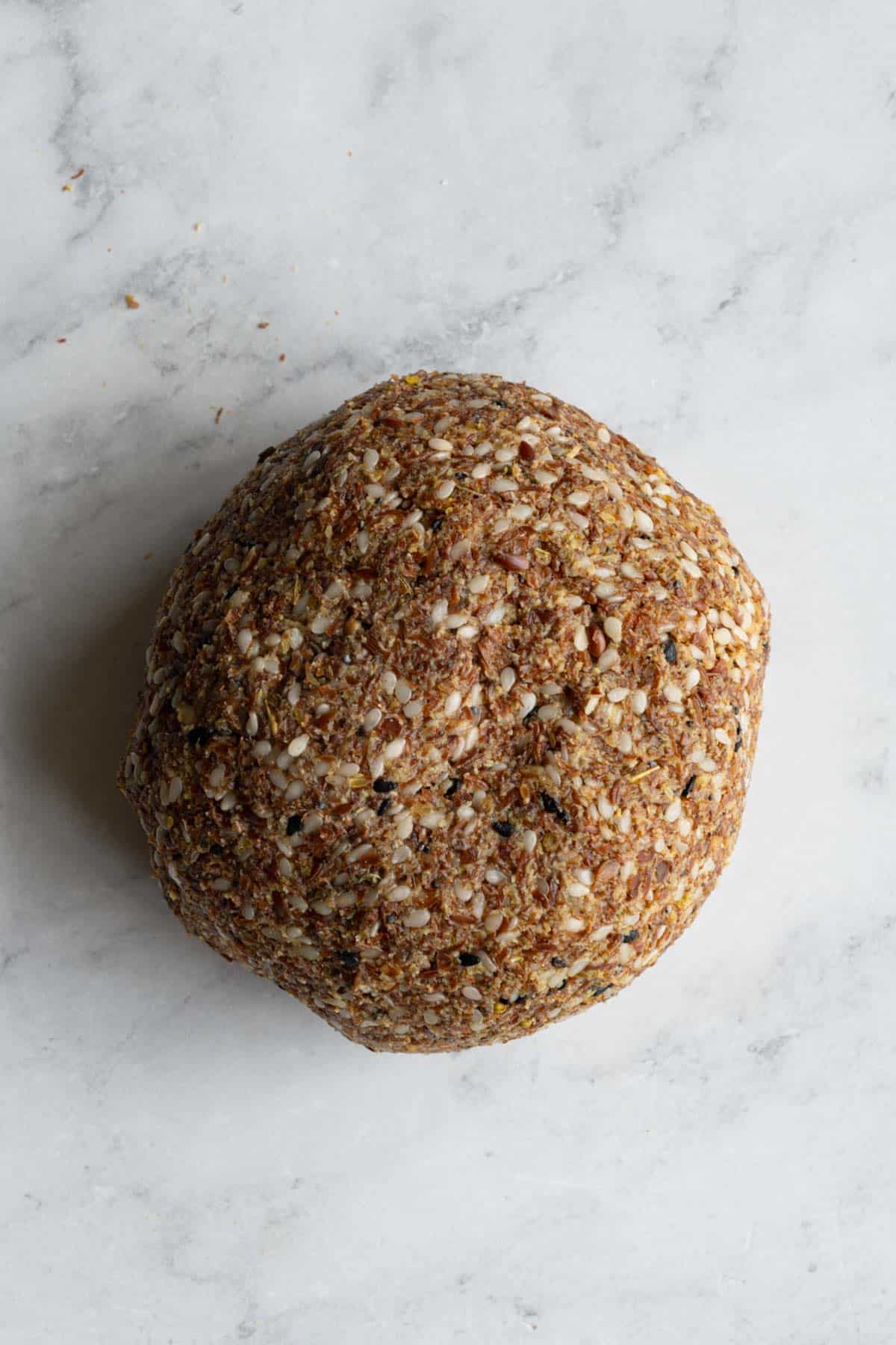Flax seed dough shaped like a ball.