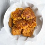 2-ingredient plantain fritters in a white bowl.
