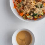 Tahini miso dressing with healthy salad.