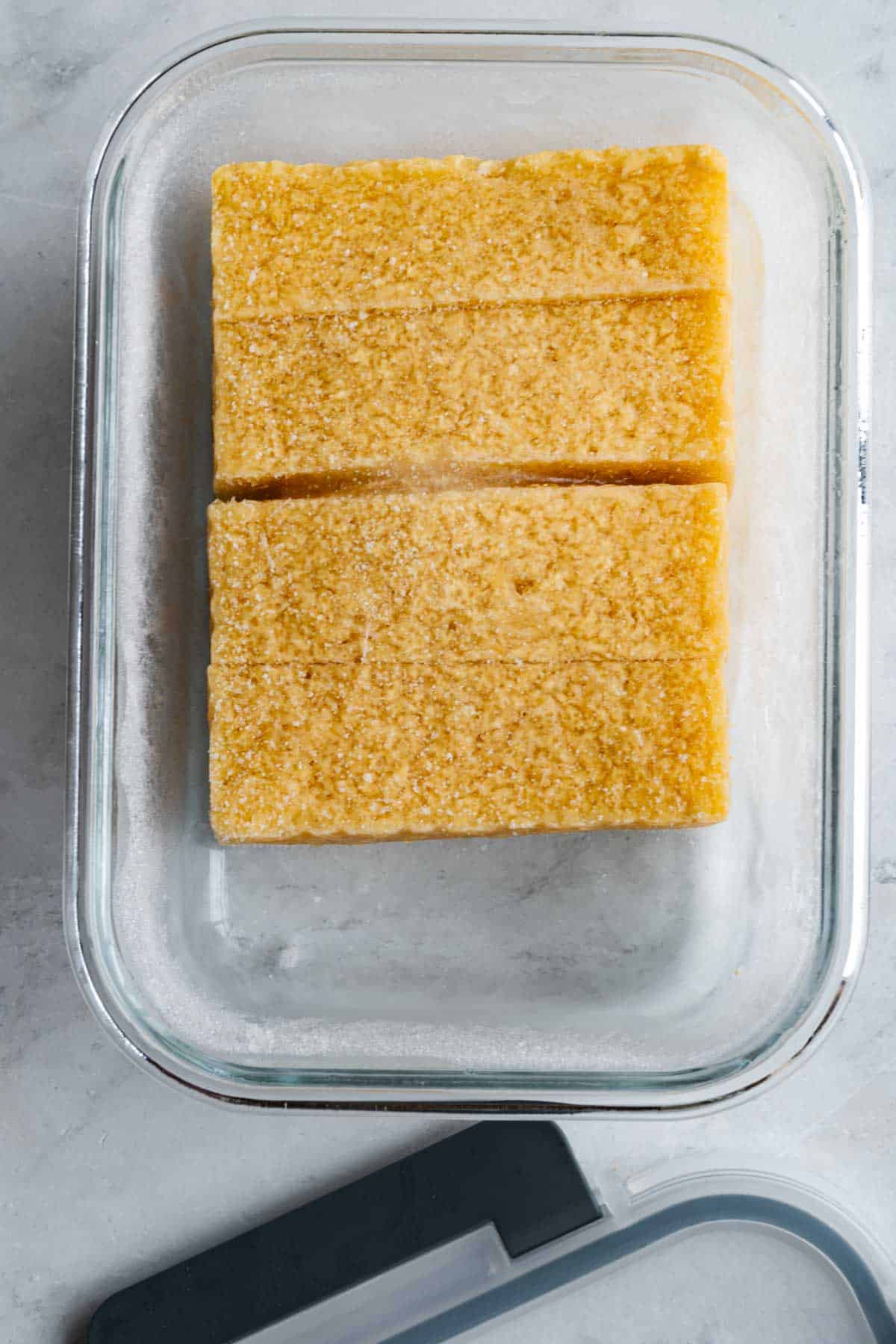 Frozen yellow block, sliced.