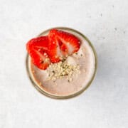Natural protein smoothie with strawberries and hemp hearts.