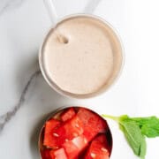 Watermelon smoothie with fresh watermelon and fresh mint.