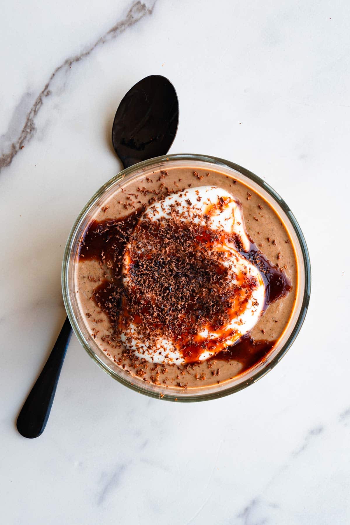 Zucchini chia pudding with chocolate and date syrup.