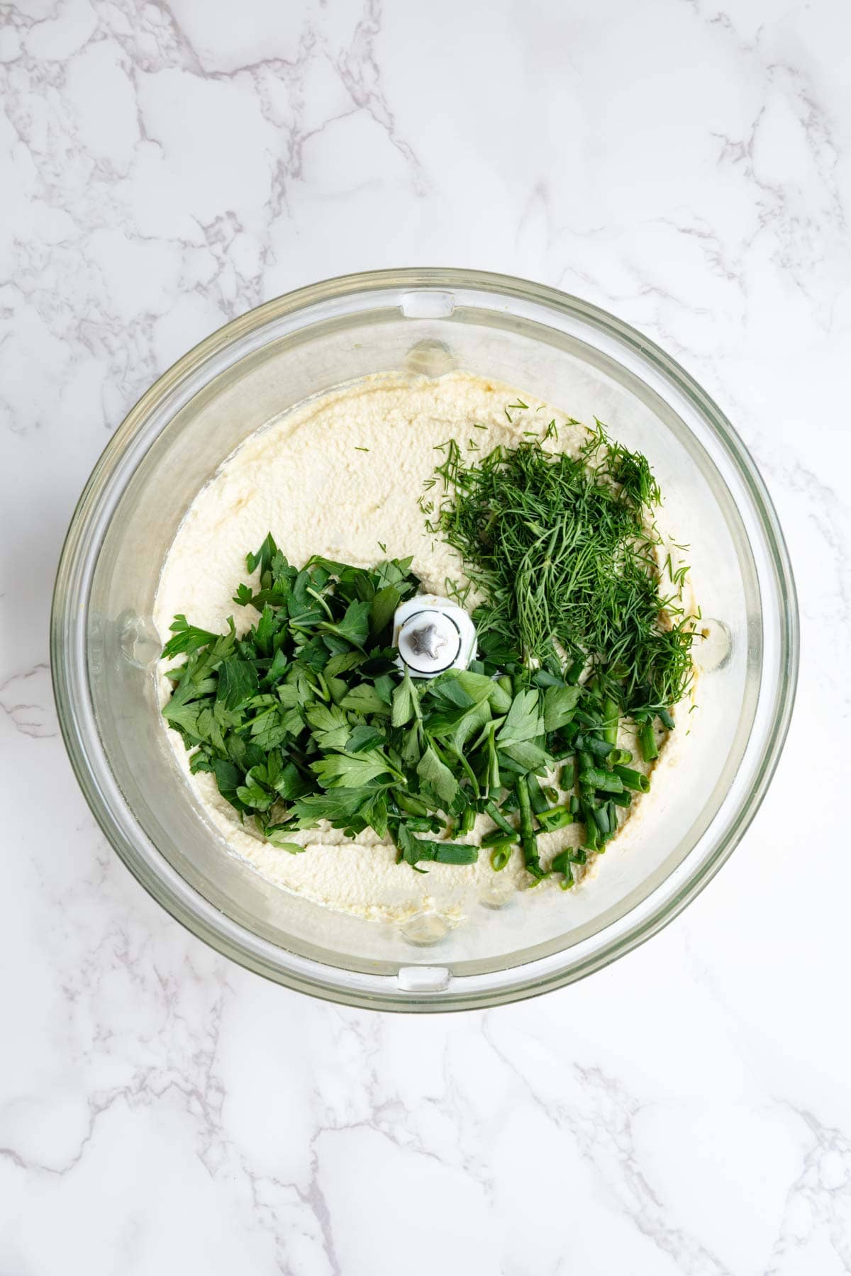 Vegan cream cheese with fresh herbs.