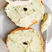 Dairy-free cream cheese on a bagel.