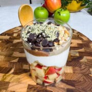High-Protein Yogurt Parfait with Apple in a glass container.