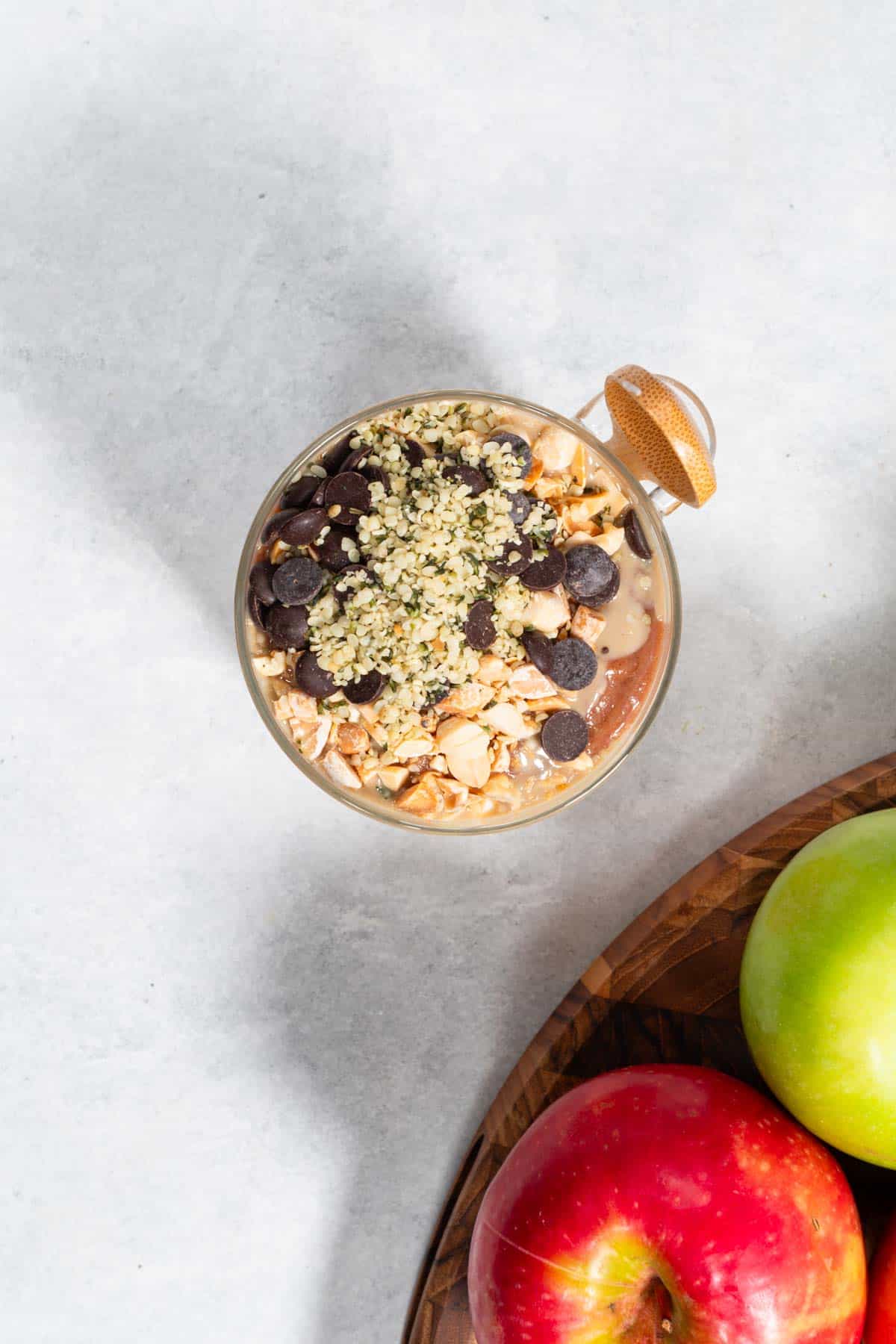 High-Protein Yogurt Parfait with Apple in a glass container.