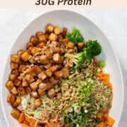 High-Protein Tofu Buddha Bowl in a white dish.