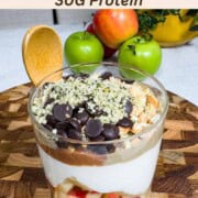 High-Protein Yogurt Parfait with Apple in a glass container.