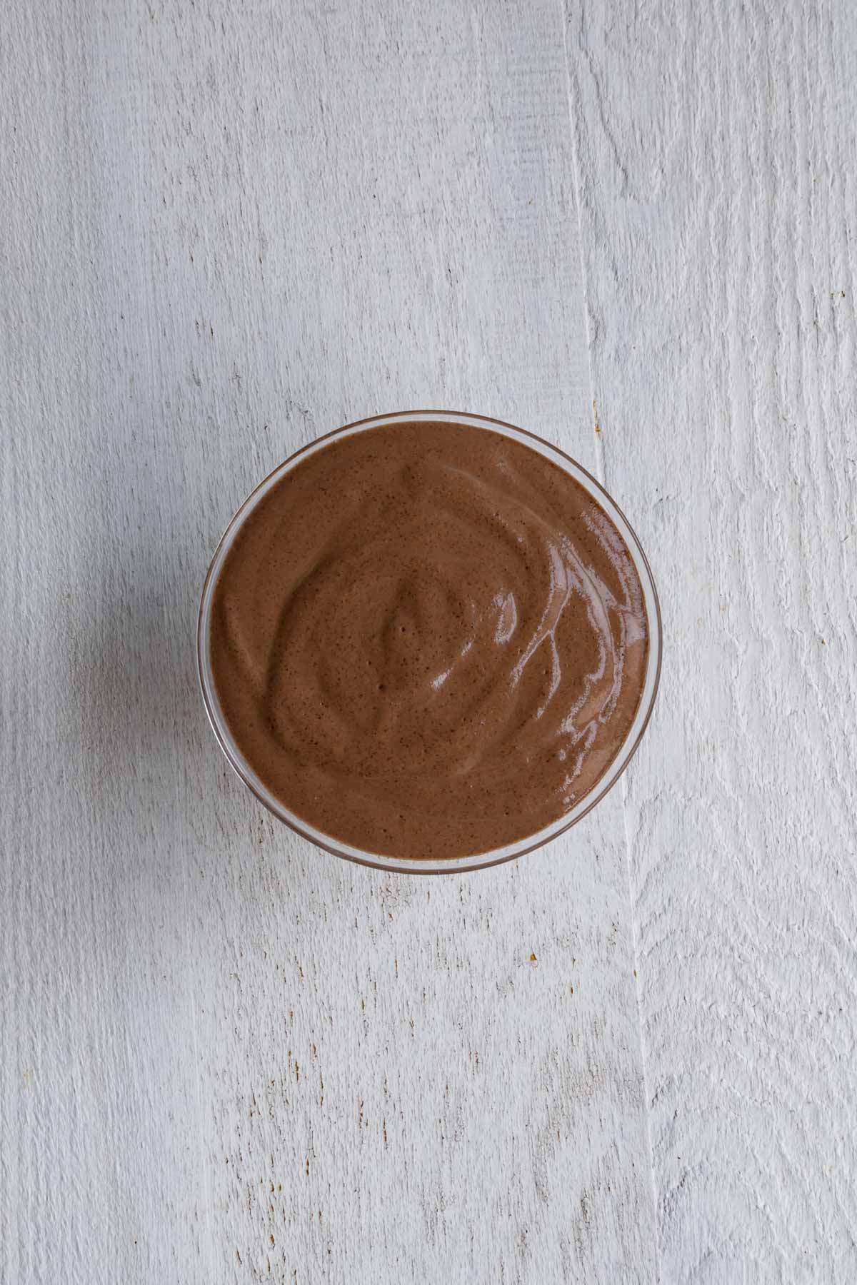 Blended High-Protein Chocolate Chia Pudding in a glass bowl.