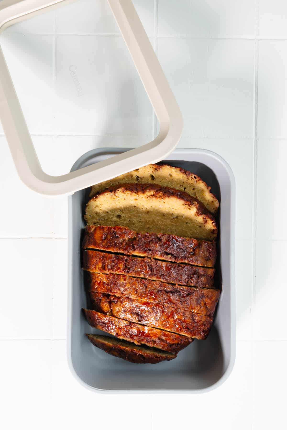 Thanksgiving Vegan Turkey without rice paper, sliced, in a meal prep container.