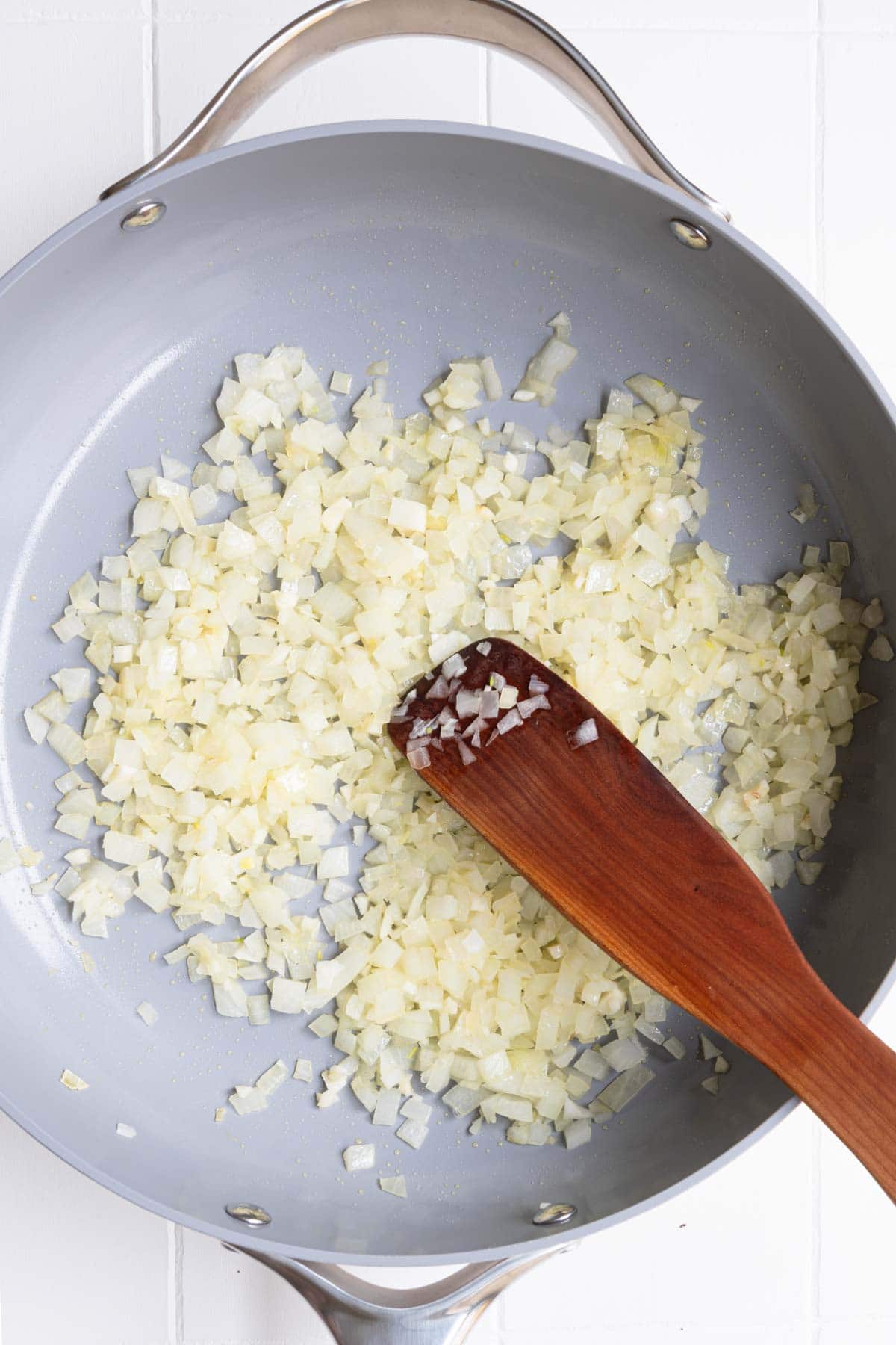 Cooked onion and garlic in a large skillet.