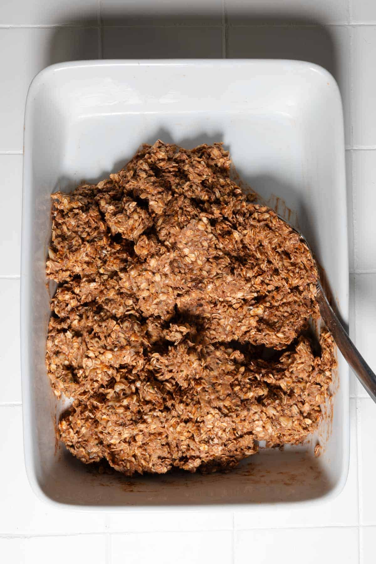 Mashed bananas, protein rolled oats, hemp hearts, and cocoa powder mixed well.