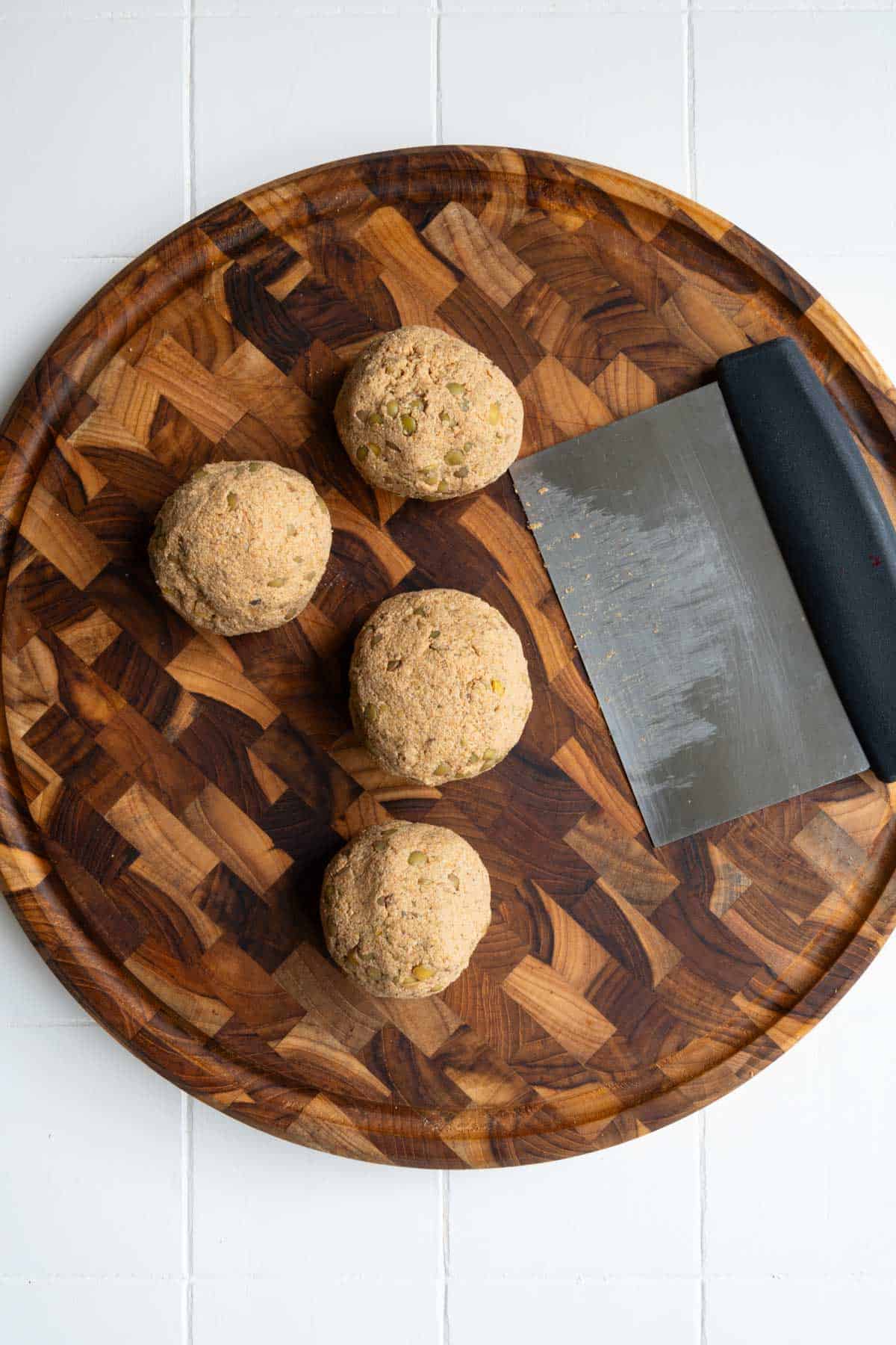 Tofu lentil mixture rolled into balls.