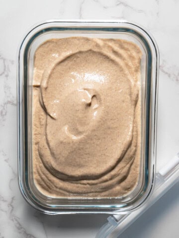 Walnut cream in a glass dish.