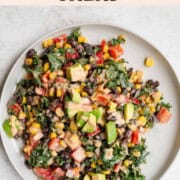Black bean, corn, and avocado salad with chipotle dressing.