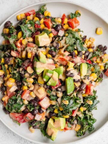 Black bean, corn, and avocado salad with chipotle dressing.