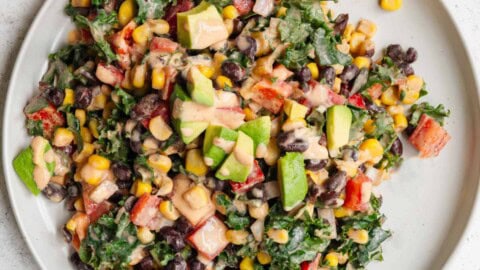 Black bean, corn, and avocado salad with chipotle dressing.