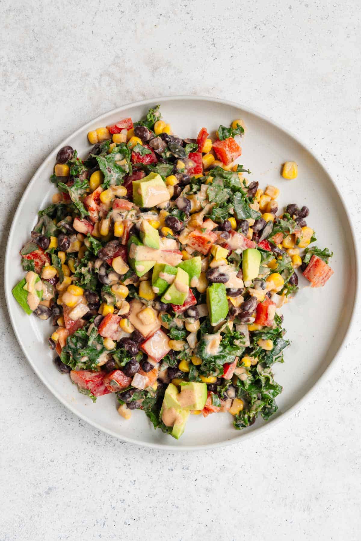 Black bean, corn, and avocado salad with chipotle dressing.