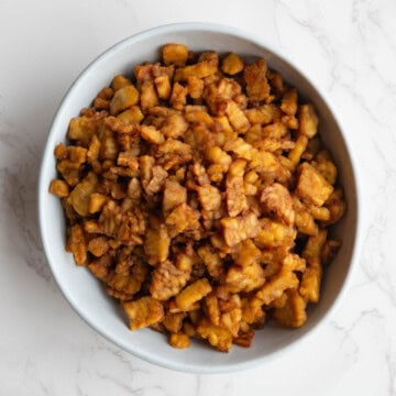 Simple crispy tempeh in a bowl.