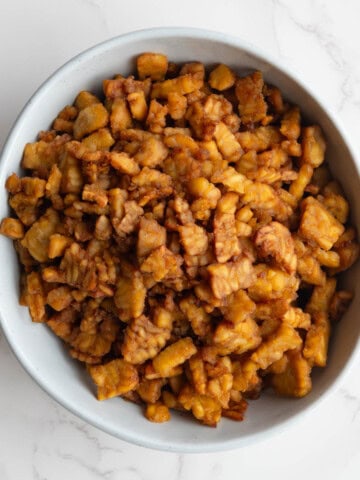 Simple crispy tempeh in a bowl.