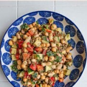 Smoky lemon herb bean salad in a bowl.