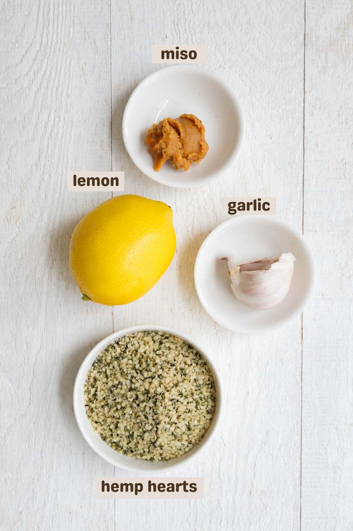 Miso, lemon, hemp hearts, and garlic.