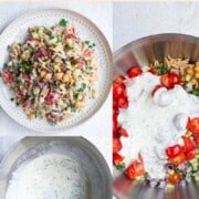 Greek yogurt salad dressing and Greek Orzo Pasta Salad.