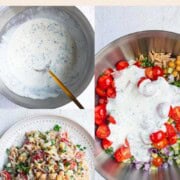 Greek yogurt salad dressing and Greek Orzo Pasta Salad.