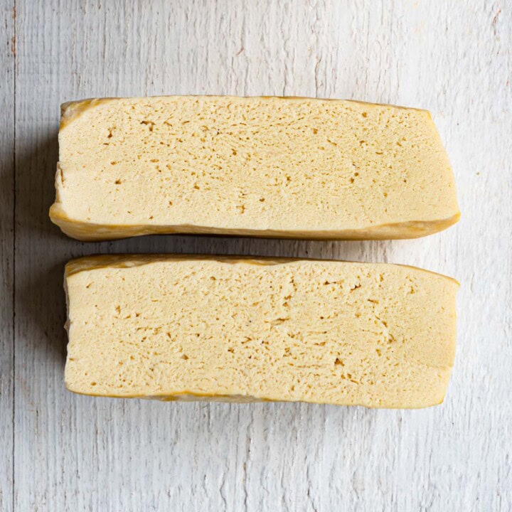 Previously frozen tofu, thawed.