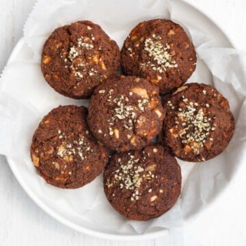 Gluten-free flourless teff breakfast muffins on a white plate.