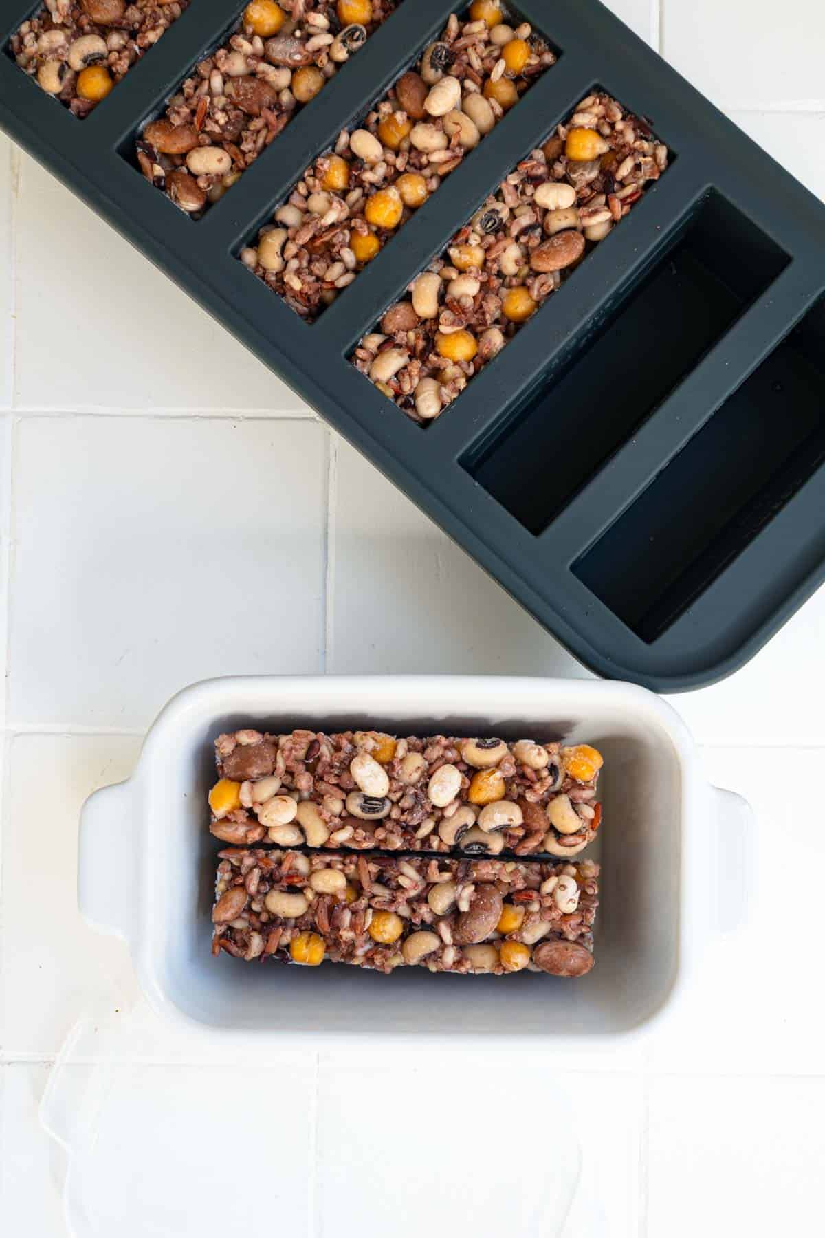 Frozen rice and beans in single serve portions.