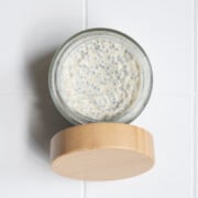 Creamy high-protein savory chia pudding in a jar.