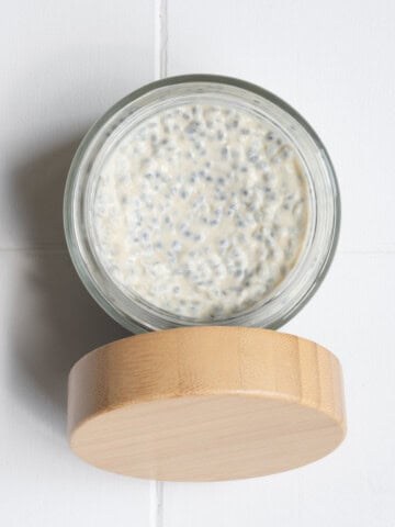 Creamy high-protein savory chia pudding in a jar.