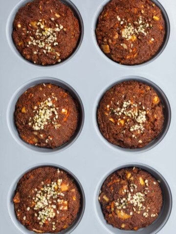 Teff breakfast muffins in a muffin pan.