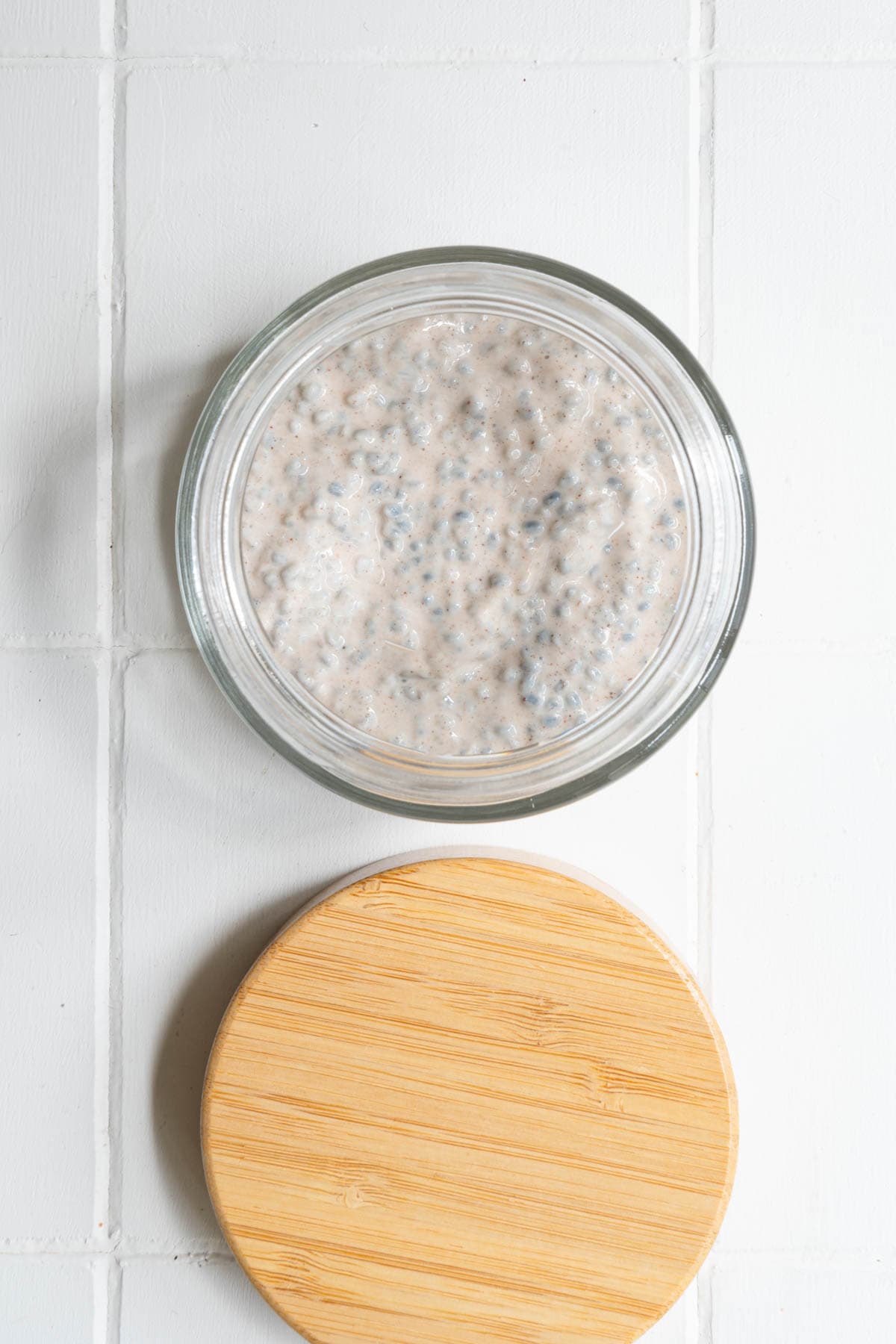 Basil seed pudding in a glass jar.
