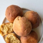 High-protein bread rolls on a plate.