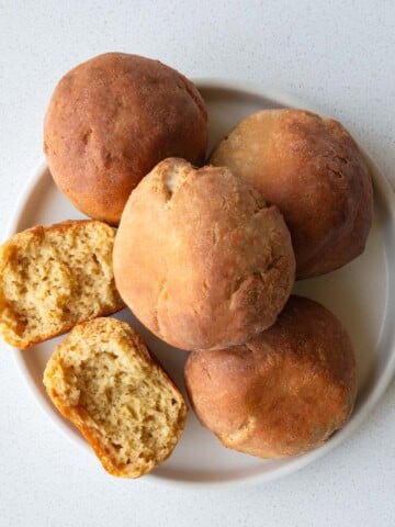 High-protein bread rolls on a plate.