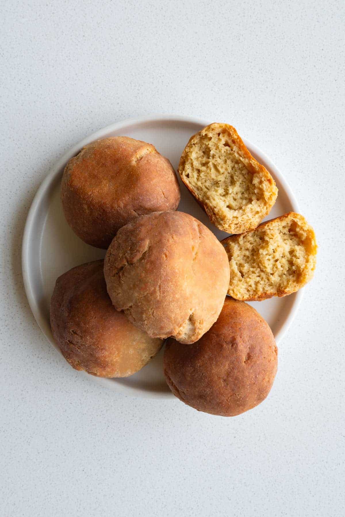 High-protein bread rolls on a plate.