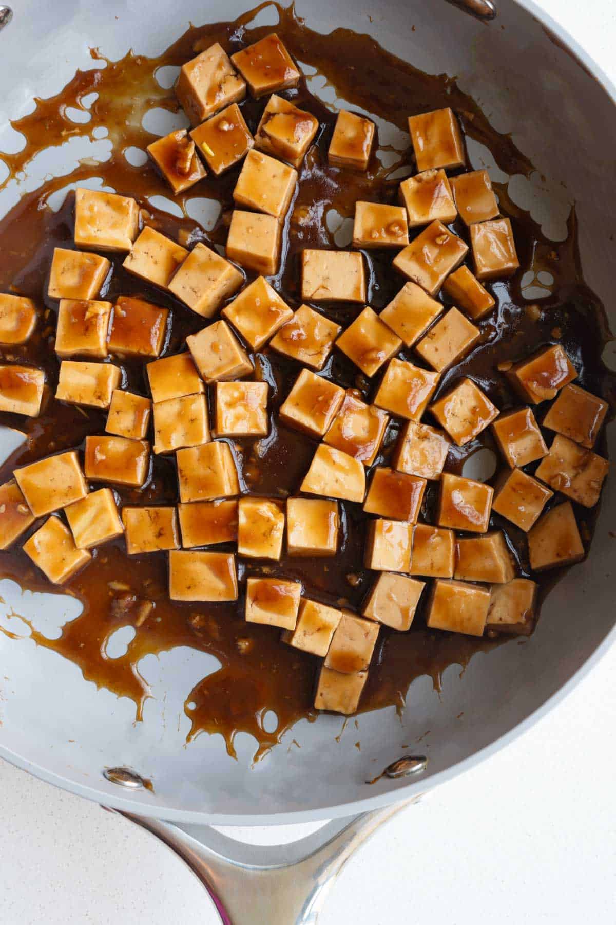 Soy tofu cooked in a skilled.