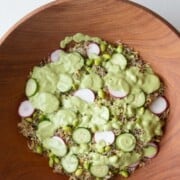 Sprout salad with creamy oil-free pumpkin seed dressing.