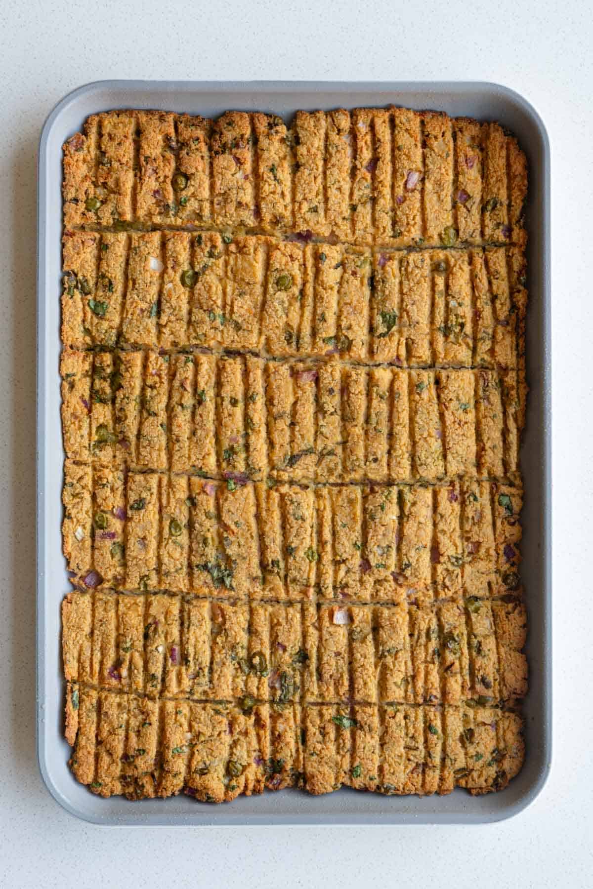 Sheet-pan vegan kebabs in a baking sheet.