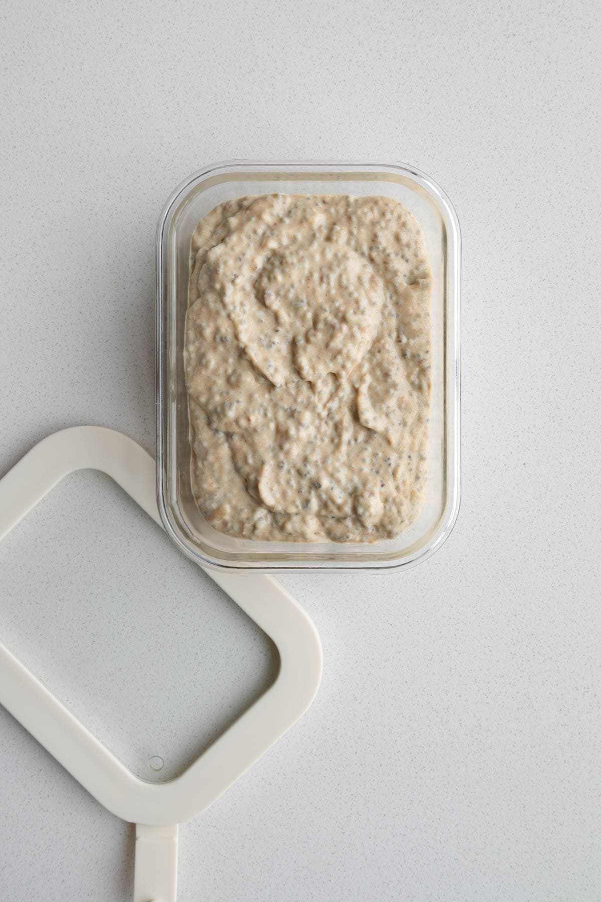 Chia Seed Peanut Butter Pudding in a glass dish.