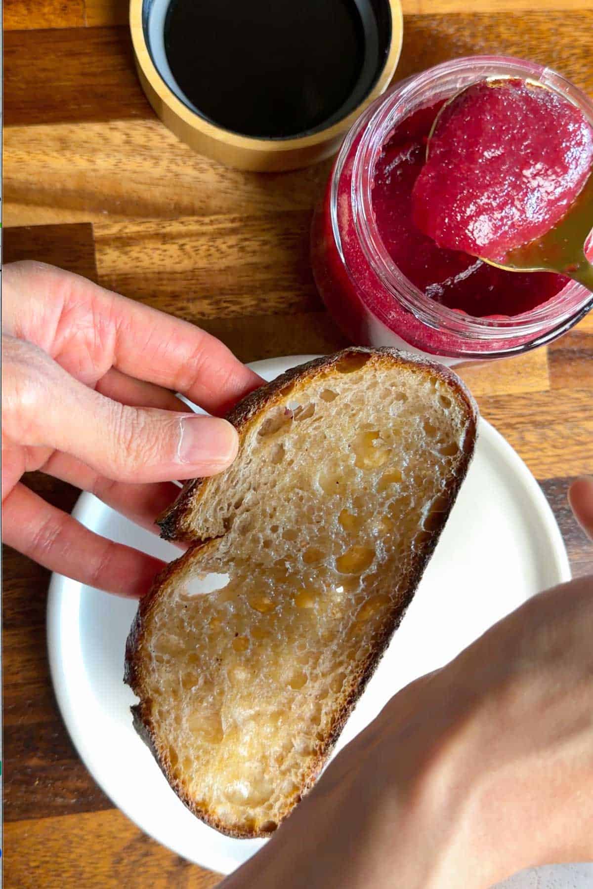 Psyllium jelly in a jar with sourdough toast.