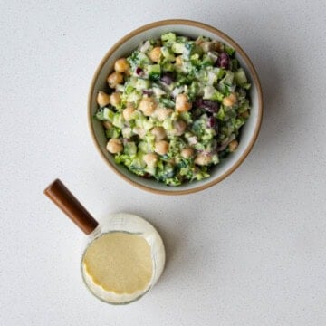Creamy lime miso dressing and broccoli bean salad.