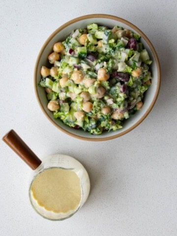 Creamy lime miso dressing and broccoli bean salad.