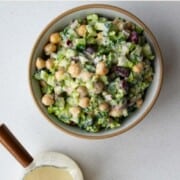 Creamy lime miso dressing and broccoli bean salad.