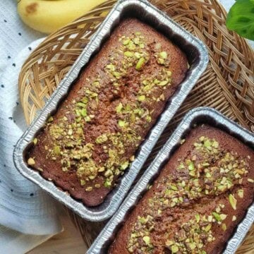 Buckwheat banana bread topped with chopped pistachios.